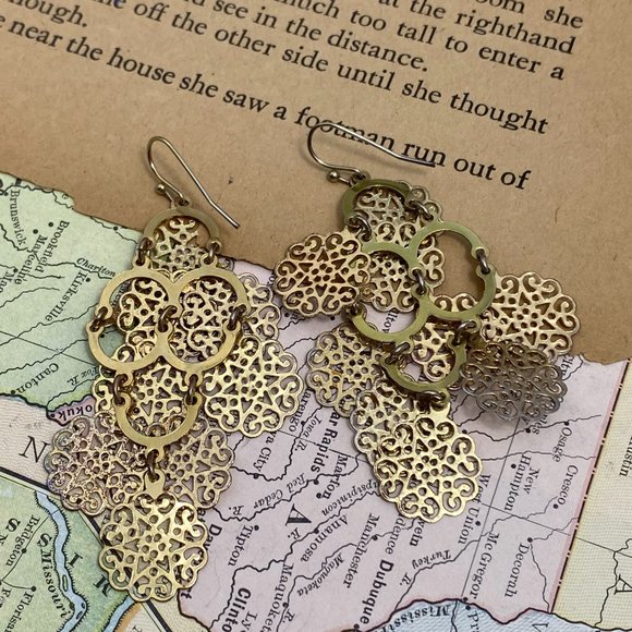 Two Pairs Gold Tone Boho Dangle Earrings - Picture 3 of 8